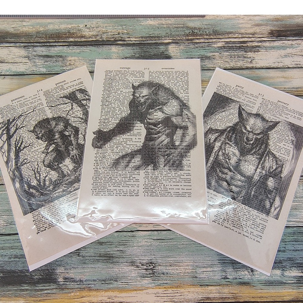 Halloween Werewolf Vintage Dictionary Page Decor Spooky Myth Gothic Home Decor